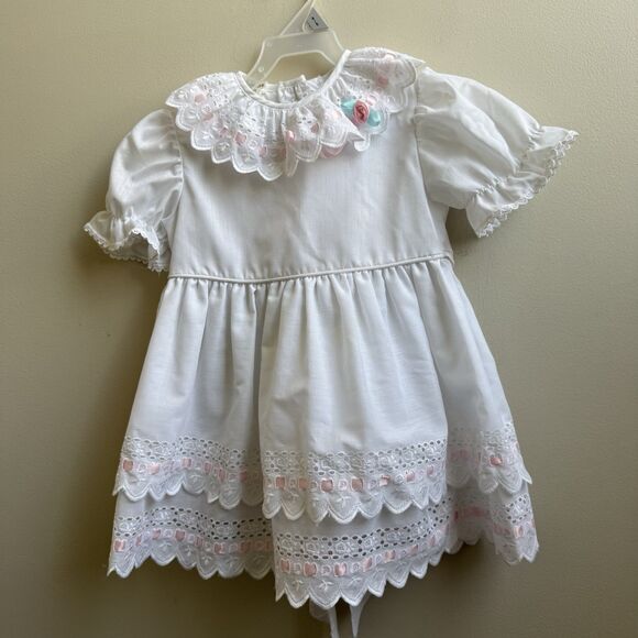 Vintage Kathy Schuster  White Dress Lace Ruffles & Ribbon Girls Size 4T - Picture 1 of 7